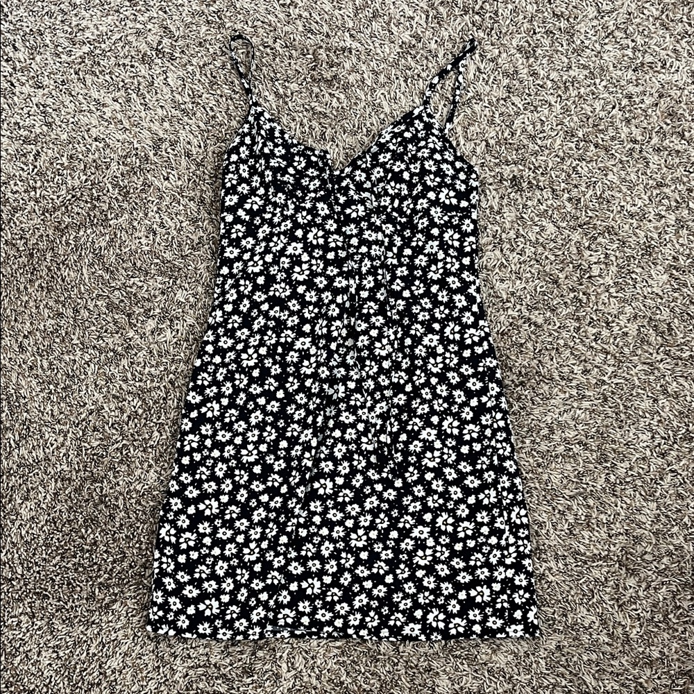 Black & White Floral Dress with Spaghetti Straps